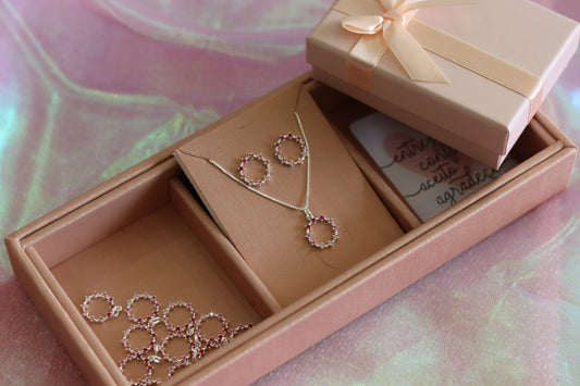 Conjunto círculo zircônias rosa